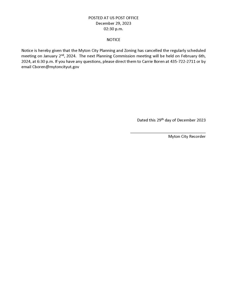 Public Notices Myton City Corporation